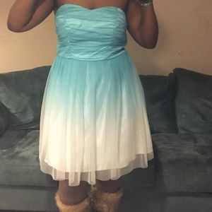 Sparkly Sky Blue & White Ombré Short Formal Dress